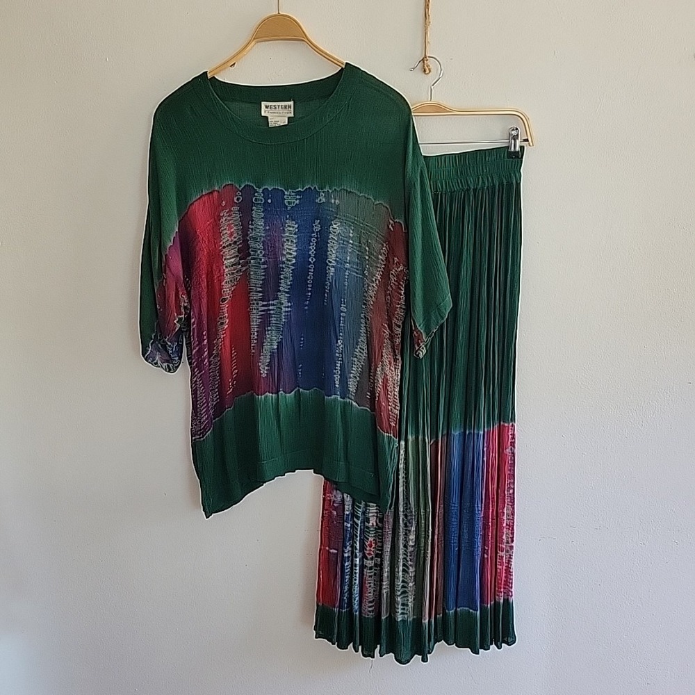Vintage Western Connection Maxi Skirt Blouse Setβ Large 2 Piece Gauze Lagenlook
